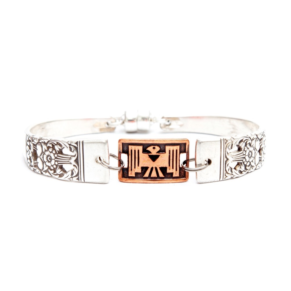 Ornate Copper Connector Bracelet: Mayan Bird